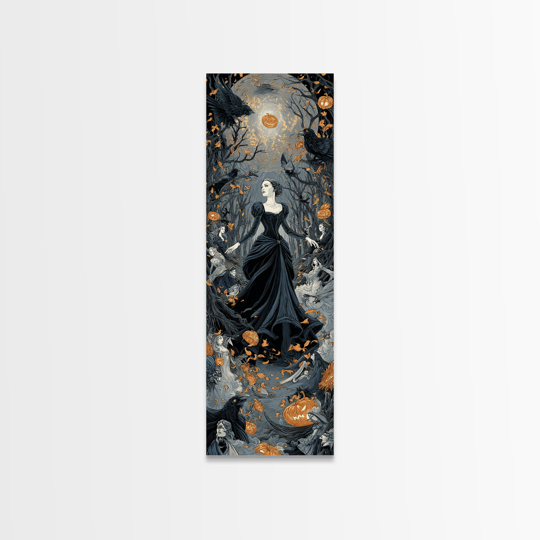 The Midnight Masquerade, Tall Narrow Wall Art, Macabre Wall Art, Framed Canvas Print, Halloween Wall Decor, Gothic Home Decor