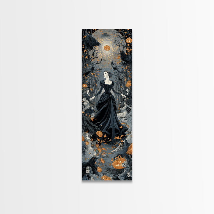The Midnight Masquerade, Tall Narrow Wall Art, Macabre Wall Art, Framed Canvas Print, Halloween Wall Decor, Gothic Home Decor