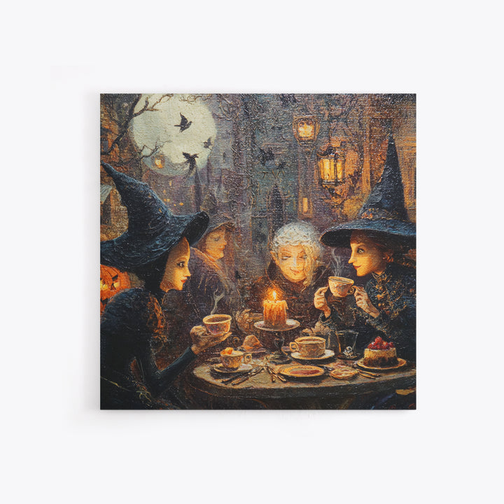 The Witches' Tea Party, Square Wall Art, Gothic Horror Wall Art, Framed Canvas Print, Halloween Wall Decor, Gothic Home Decor