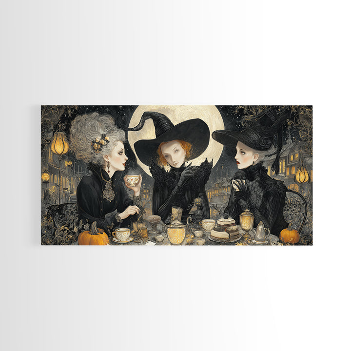 The Witches' Tea Party, Wide Panoramic Art, Dark Halloween Decor, Canvas Print, Halloween Wall Decor, Gothic Home Decor, Horror Wall Art