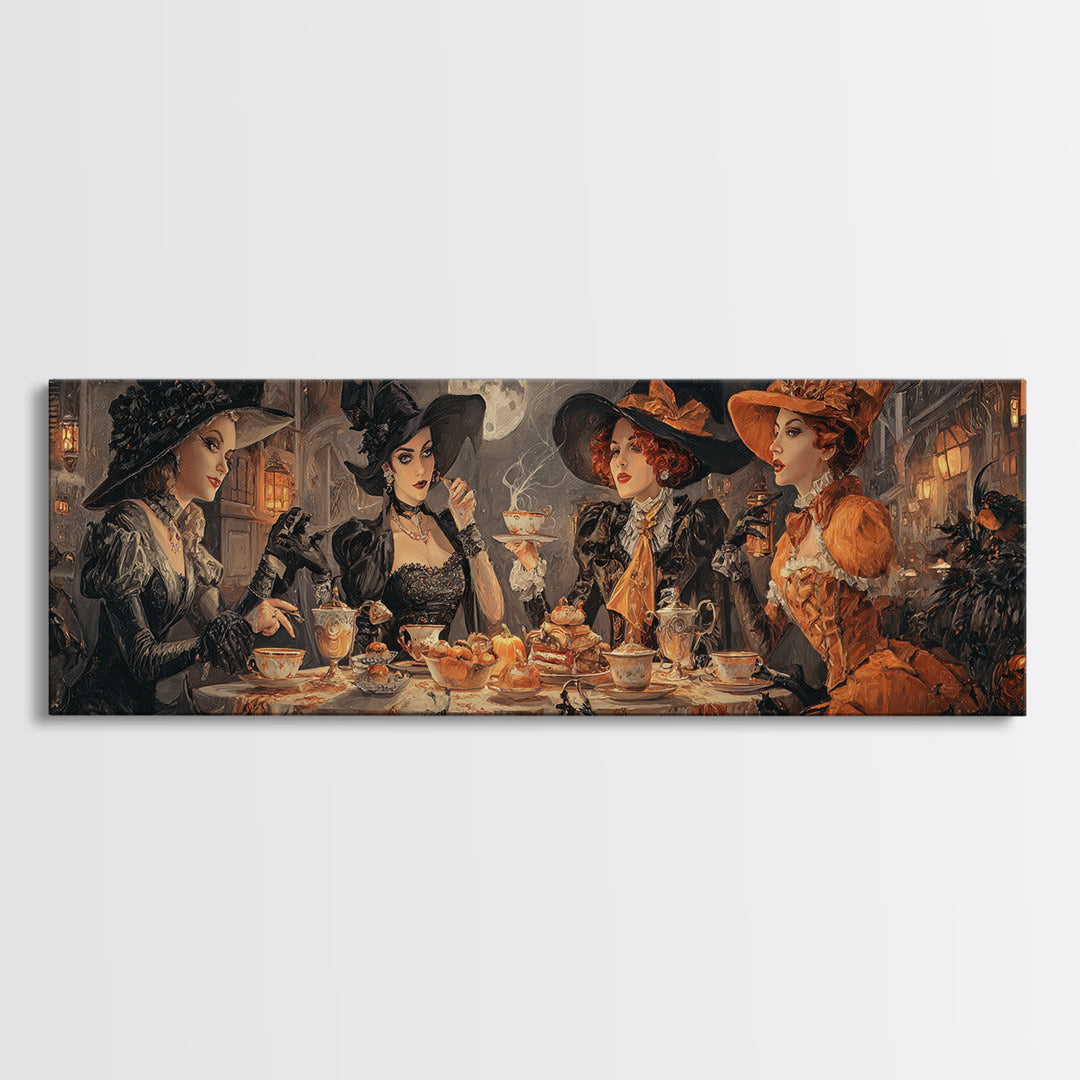The Witches' Tea Party, Extra Wide Wall Art, Dark Fantasy Wall Art, Canvas Print, Halloween Wall Decor, Gothic Home Decor