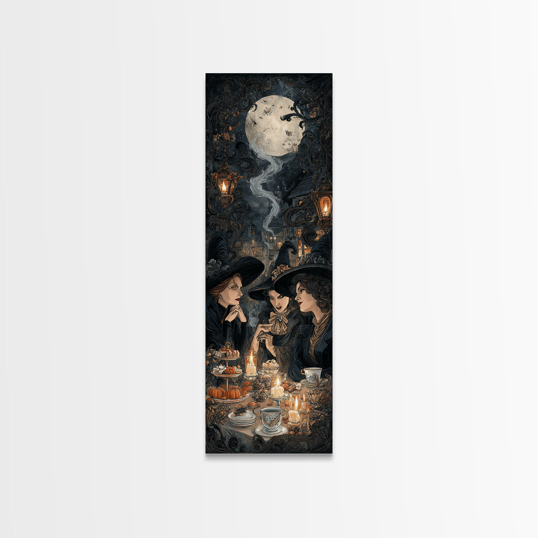 The Witches' Tea Party, Tall Narrow Wall Art, Spooky Home Decor, Canvas Print, Halloween Wall Decor, Gothic Home Decor, Horror Wall Art