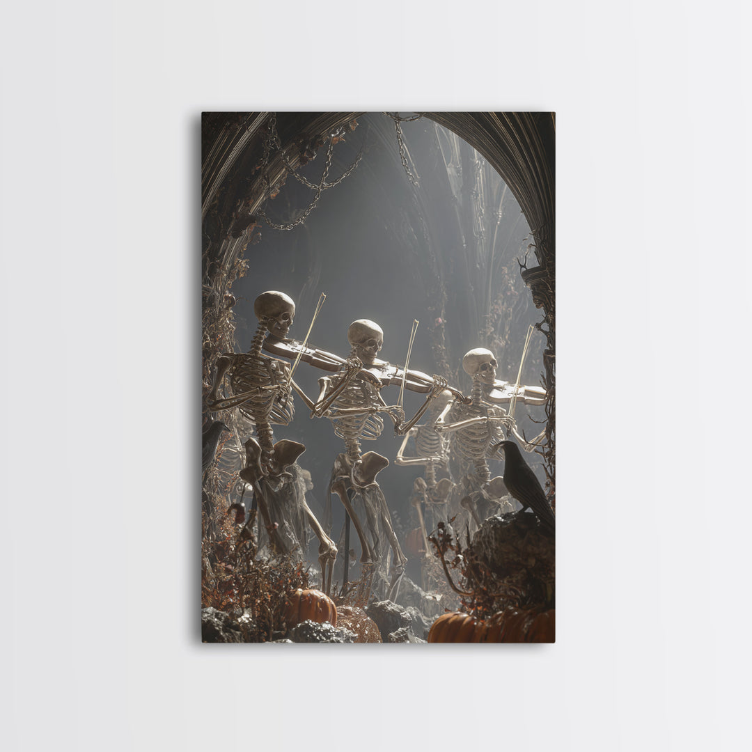 The Skeleton Orchestra, Vertical Wall Art, Dark Halloween Decor, Canvas Print, Halloween Wall Decor, Gothic Home Decor