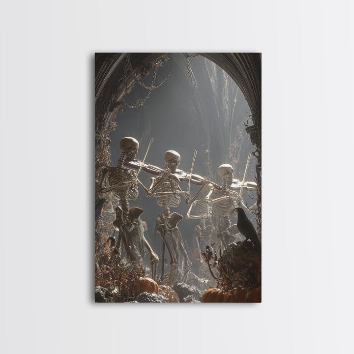 The Skeleton Orchestra, Vertical Wall Art, Dark Halloween Decor, Canvas Print, Halloween Wall Decor, Gothic Home Decor