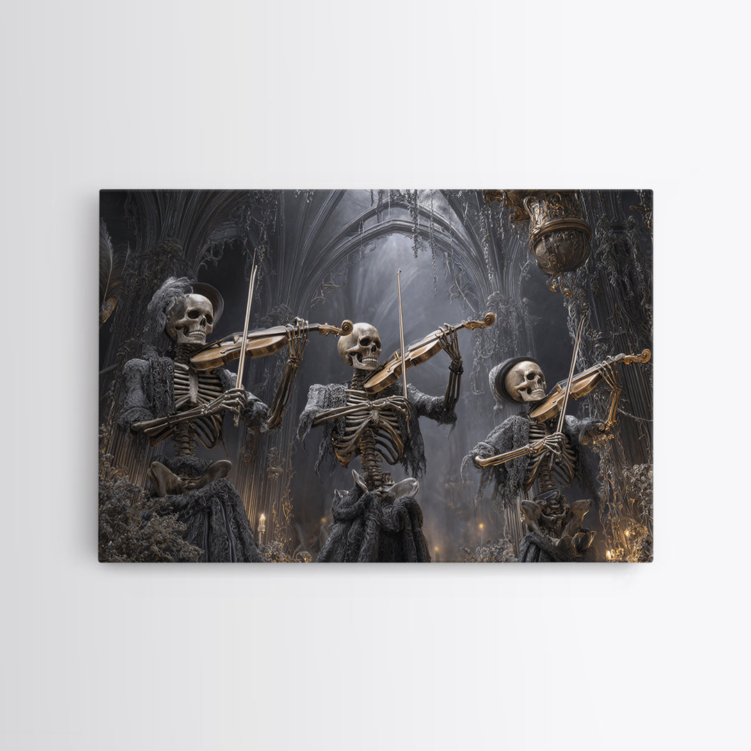 The Skeleton Orchestra, Landscape Wall Art, Haunted Gothic Art, Framed Canvas Print, Halloween Wall Decor, Gothic Home Decor