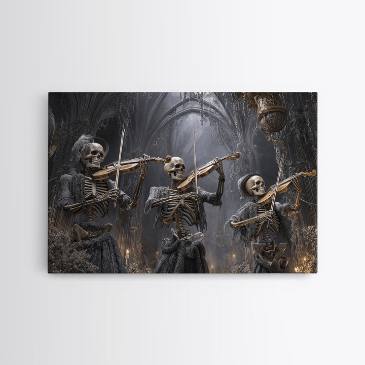 The Skeleton Orchestra, Landscape Wall Art, Haunted Gothic Art, Framed Canvas Print, Halloween Wall Decor, Gothic Home Decor