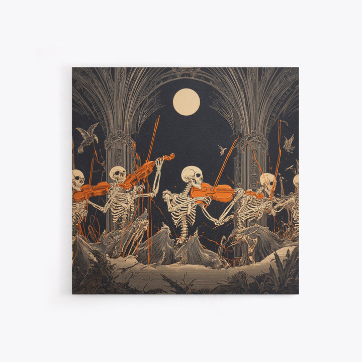 The Skeleton Orchestra, Square Wall Art, Gothic Horror Wall Art, Framed Canvas Print, Halloween Wall Decor, Gothic Home Decor