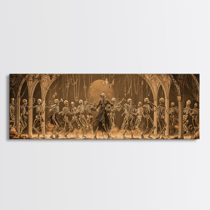 The Skeleton Orchestra, Extra Wide Wall Art, Macabre Wall Art, Framed Canvas Print, Halloween Wall Decor, Gothic Home Decor