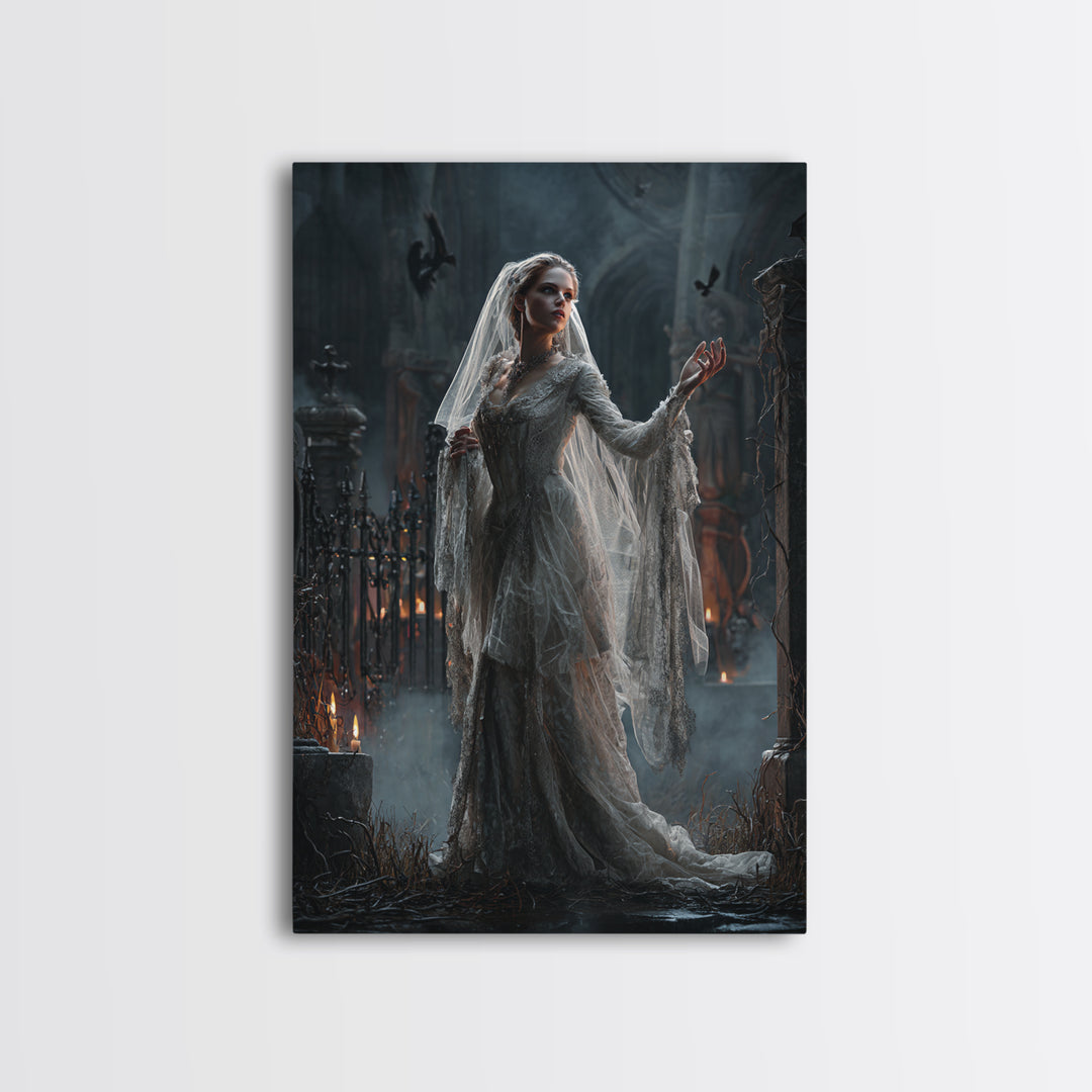 The Ghost Wedding, Vertical Wall Art, Gothic Horror Wall Art, Framed Canvas Print, Halloween Wall Decor, Gothic Home Decor
