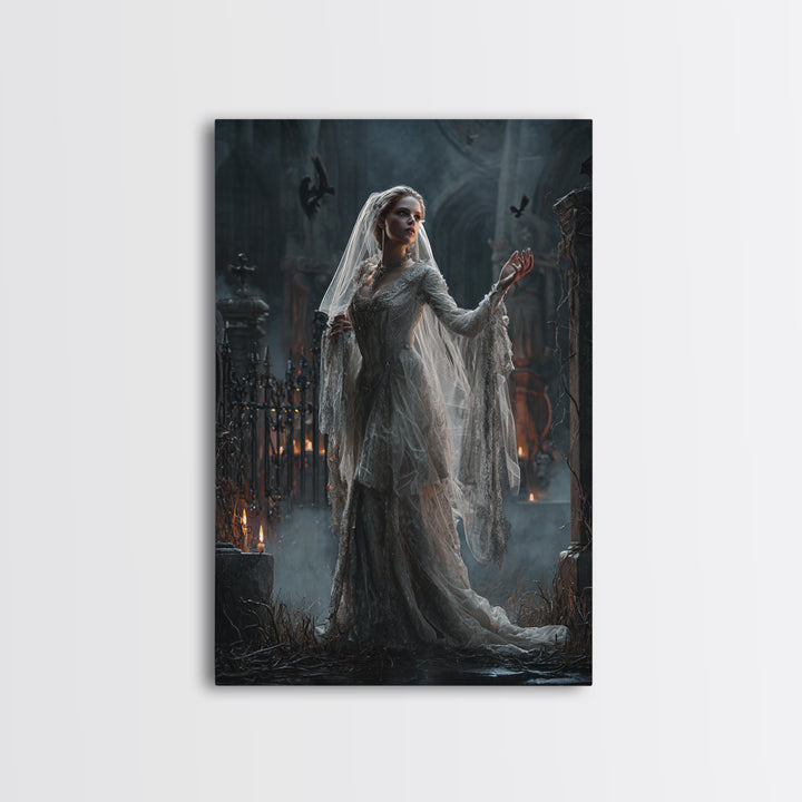 The Ghost Wedding, Vertical Wall Art, Gothic Horror Wall Art, Framed Canvas Print, Halloween Wall Decor, Gothic Home Decor