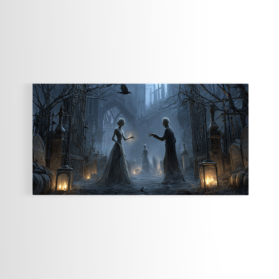 The Ghost Wedding, Wide Panoramic Art, Gothic Horror Wall Art, Framed Canvas Print, Halloween Wall Decor, Gothic Home Decor