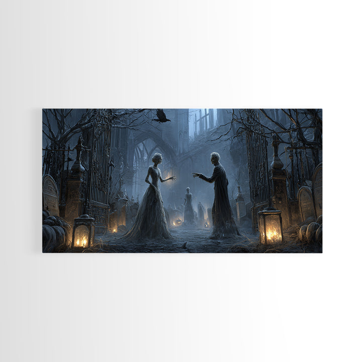 The Ghost Wedding, Wide Panoramic Art, Gothic Horror Wall Art, Framed Canvas Print, Halloween Wall Decor, Gothic Home Decor