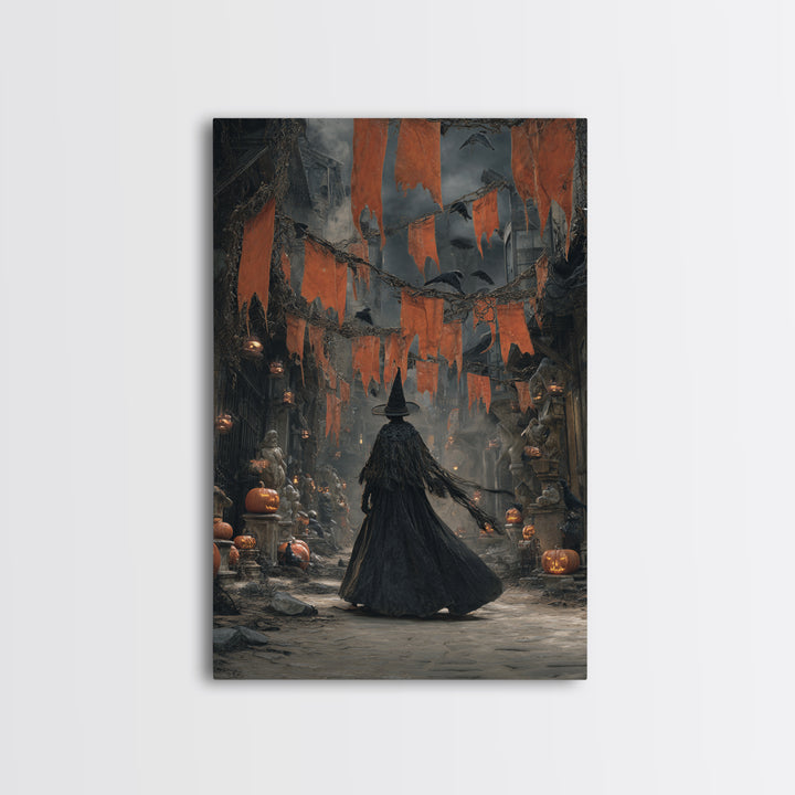 The Monster Parade, Vertical Wall Art, Haunted Gothic Art, Framed Canvas Print, Halloween Wall Decor, Gothic Home Decor, Halloween Wall Art