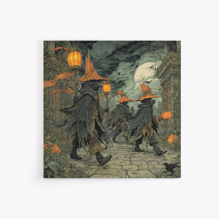 The Monster Parade, Square Wall Art, Haunted Gothic Art, Framed Canvas Print, Halloween Wall Decor, Gothic Home Decor, Dark Fantasy Art