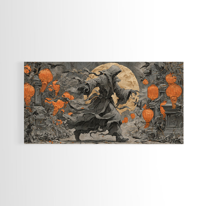 The Monster Parade, Wide Panoramic Art, Macabre Wall Art, Framed Canvas Print, Halloween Wall Decor, Gothic Home Decor, Horror Wall Art