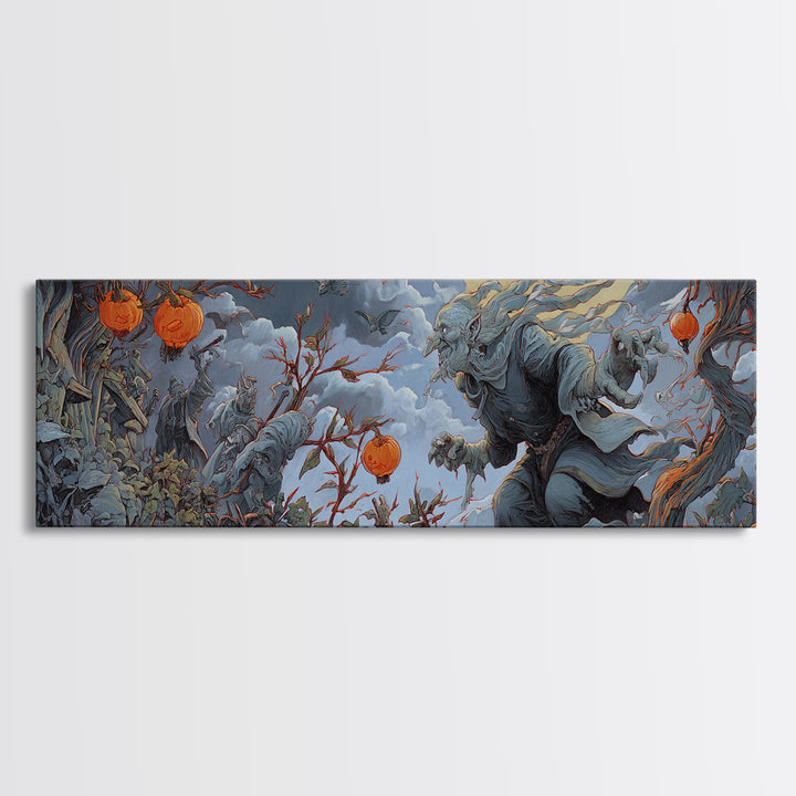 The Monster Parade, Extra Wide Wall Art, Haunted Gothic Art, Framed Canvas Print, Halloween Wall Decor, Gothic Home Decor