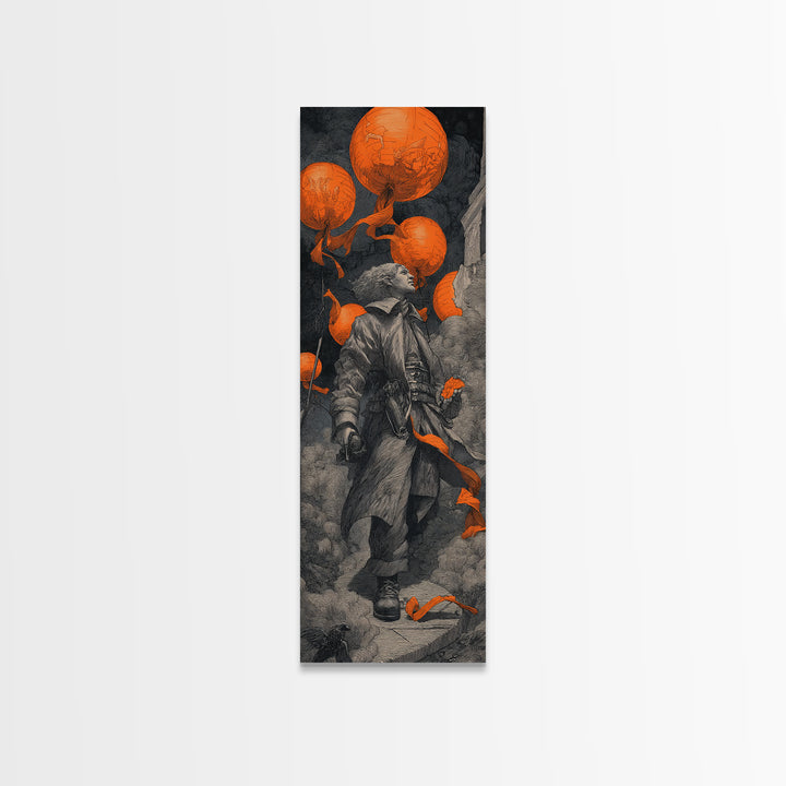 The Monster Parade, Tall Narrow Wall Art, Gothic Horror Wall Art, Framed Canvas Print, Halloween Wall Decor, Gothic Home Decor