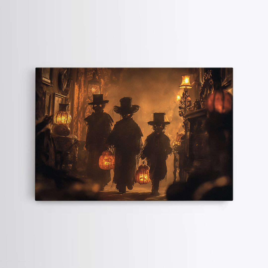 The Trick-Or-Treat Procession, Landscape Wall Art, Haunted Gothic Art, Framed Canvas Print, Halloween Wall Decor, Gothic Home Decor
