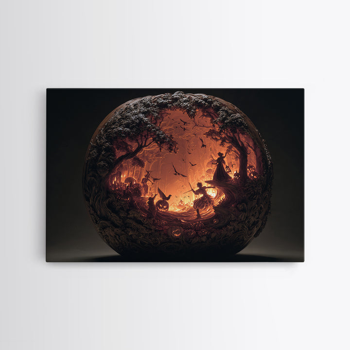 The Pumpkin-Carving Ritual, Landscape Wall Art, Macabre Wall Art, Framed Canvas Print, Halloween Wall Decor, Gothic Home Decor