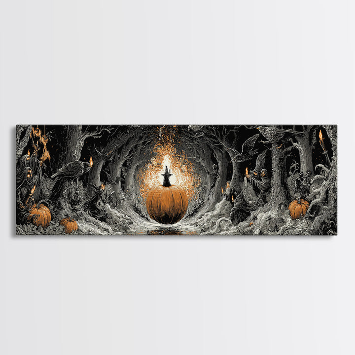 The Pumpkin-Carving Ritual, Extra Wide Wall Art, Macabre Wall Art, Framed Canvas Print, Halloween Wall Decor, Gothic Home Decor