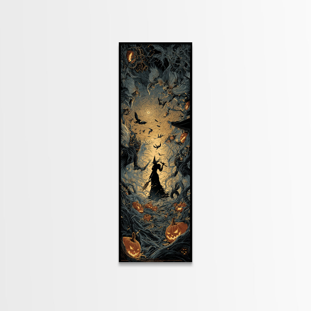 The Pumpkin-Carving Ritual, Tall Narrow Wall Art, Gothic Horror Wall Art, Framed Canvas Print, Halloween Wall Decor, Gothic Home Decor