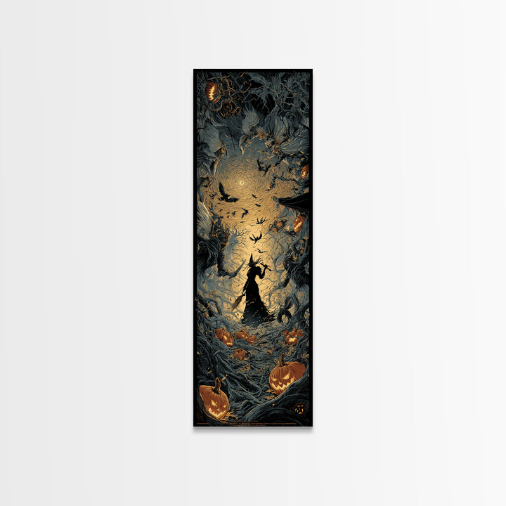 The Pumpkin-Carving Ritual, Tall Narrow Wall Art, Gothic Horror Wall Art, Framed Canvas Print, Halloween Wall Decor, Gothic Home Decor