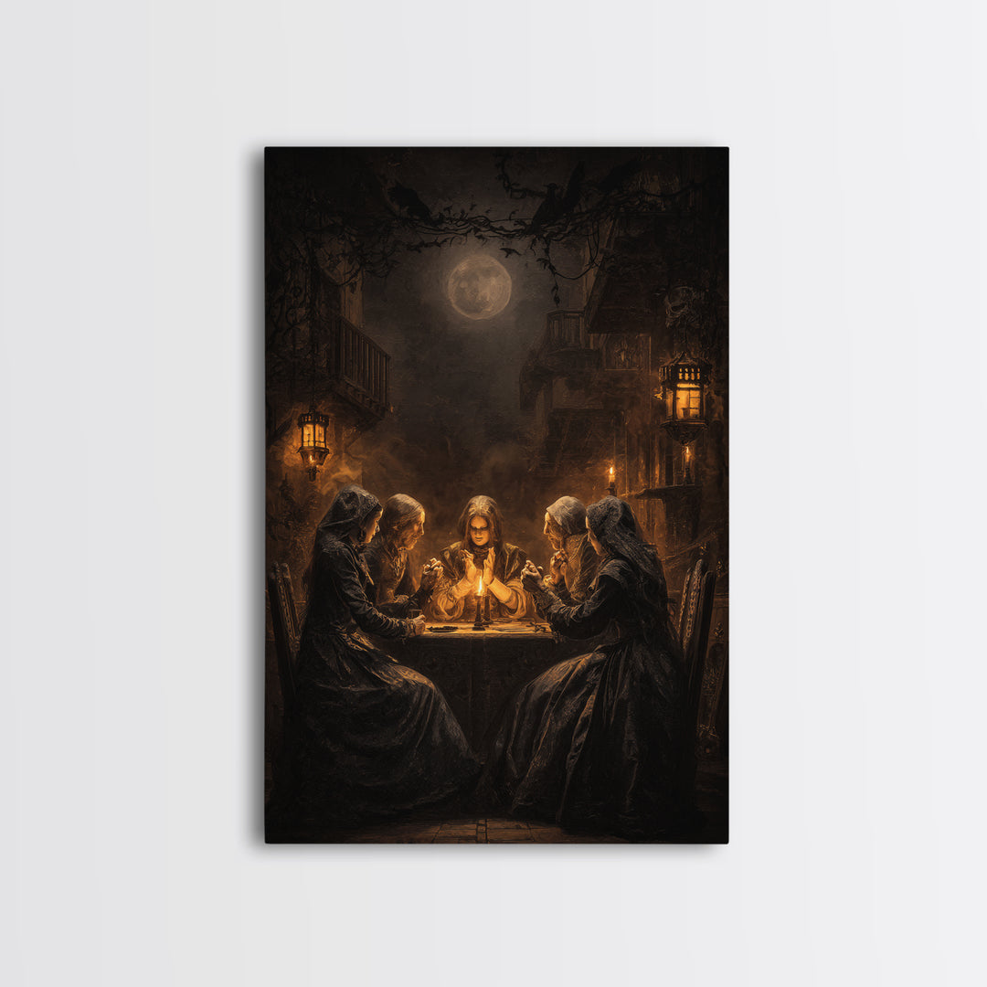 The Candlelit Seance, Vertical Wall Art, Gothic Horror Wall Art, Framed Canvas Print, Halloween Wall Decor, Gothic Home Decor