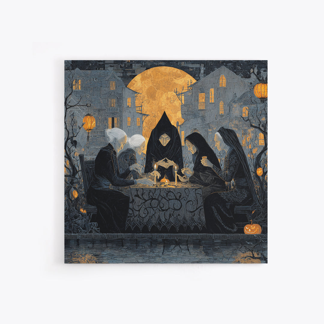 The Candlelit Seance, Square Wall Art, Dark Halloween Decor, Canvas Print, Halloween Wall Decor, Gothic Home Decor, Spooky Wall Decor