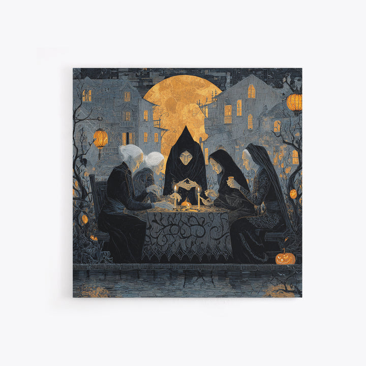 The Candlelit Seance, Square Wall Art, Dark Halloween Decor, Canvas Print, Halloween Wall Decor, Gothic Home Decor, Spooky Wall Decor