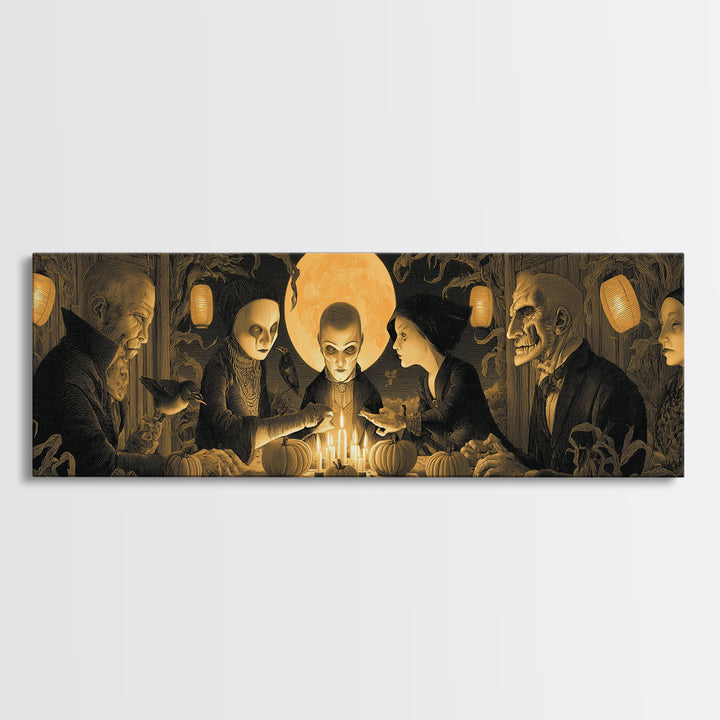 The Candlelit Seance, Extra Wide Wall Art, Gothic Horror Wall Art, Framed Canvas Print, Halloween Wall Decor, Gothic Home Decor