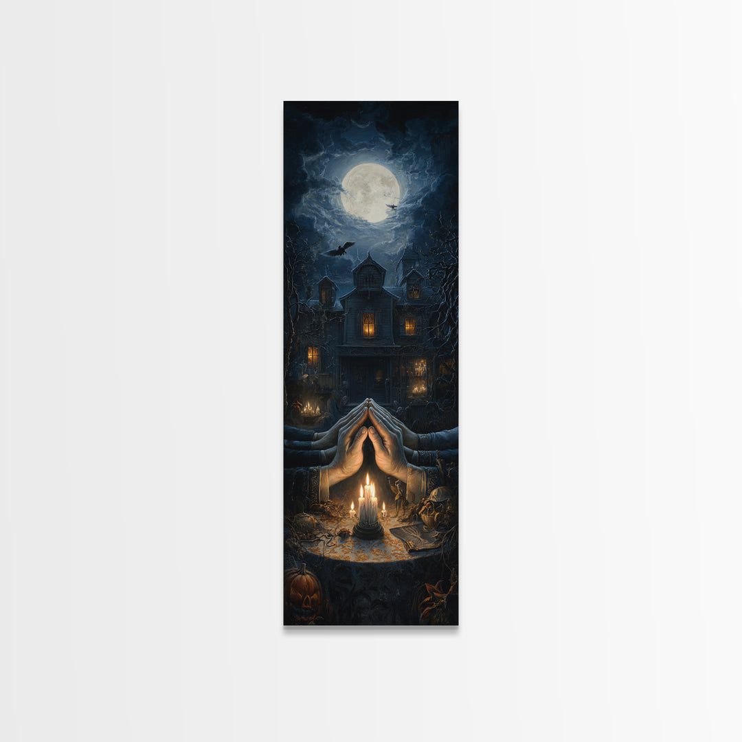 The Candlelit Seance, Tall Narrow Wall Art, Dark Fantasy Wall Art, Canvas Print, Halloween Wall Decor, Gothic Home Decor, Halloween Decor