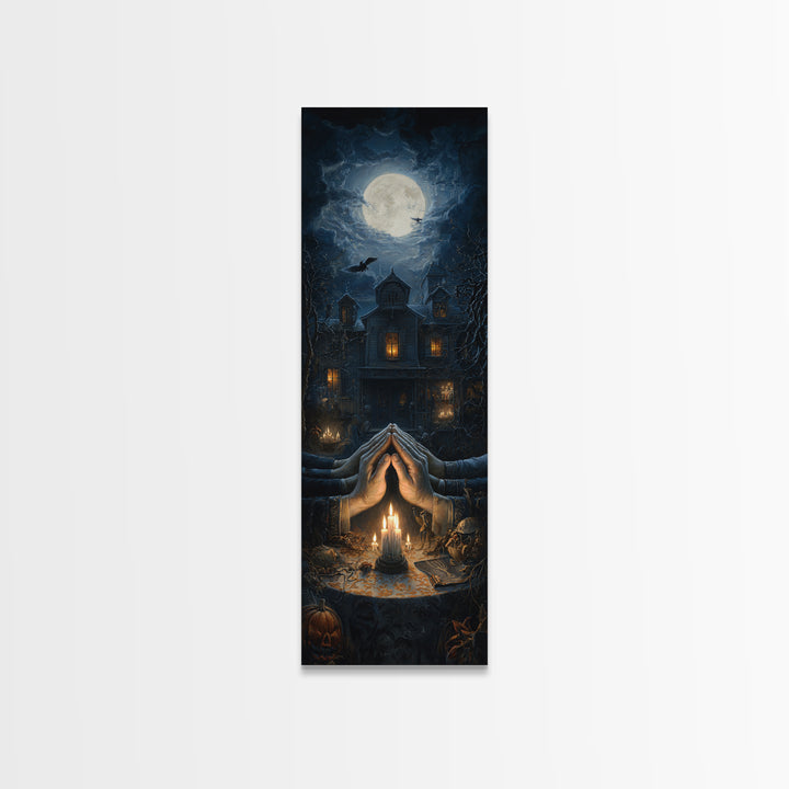 The Candlelit Seance, Tall Narrow Wall Art, Dark Fantasy Wall Art, Canvas Print, Halloween Wall Decor, Gothic Home Decor, Halloween Decor