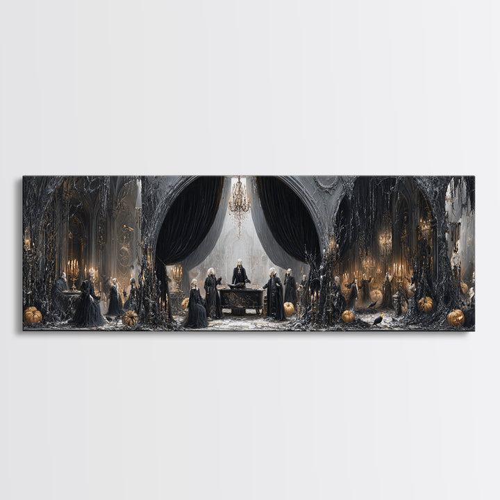 The Raven Funeral, Extra Wide Wall Art, Macabre Wall Art, Framed Canvas Print, Halloween Wall Decor, Gothic Home Decor, Halloween Wall Art