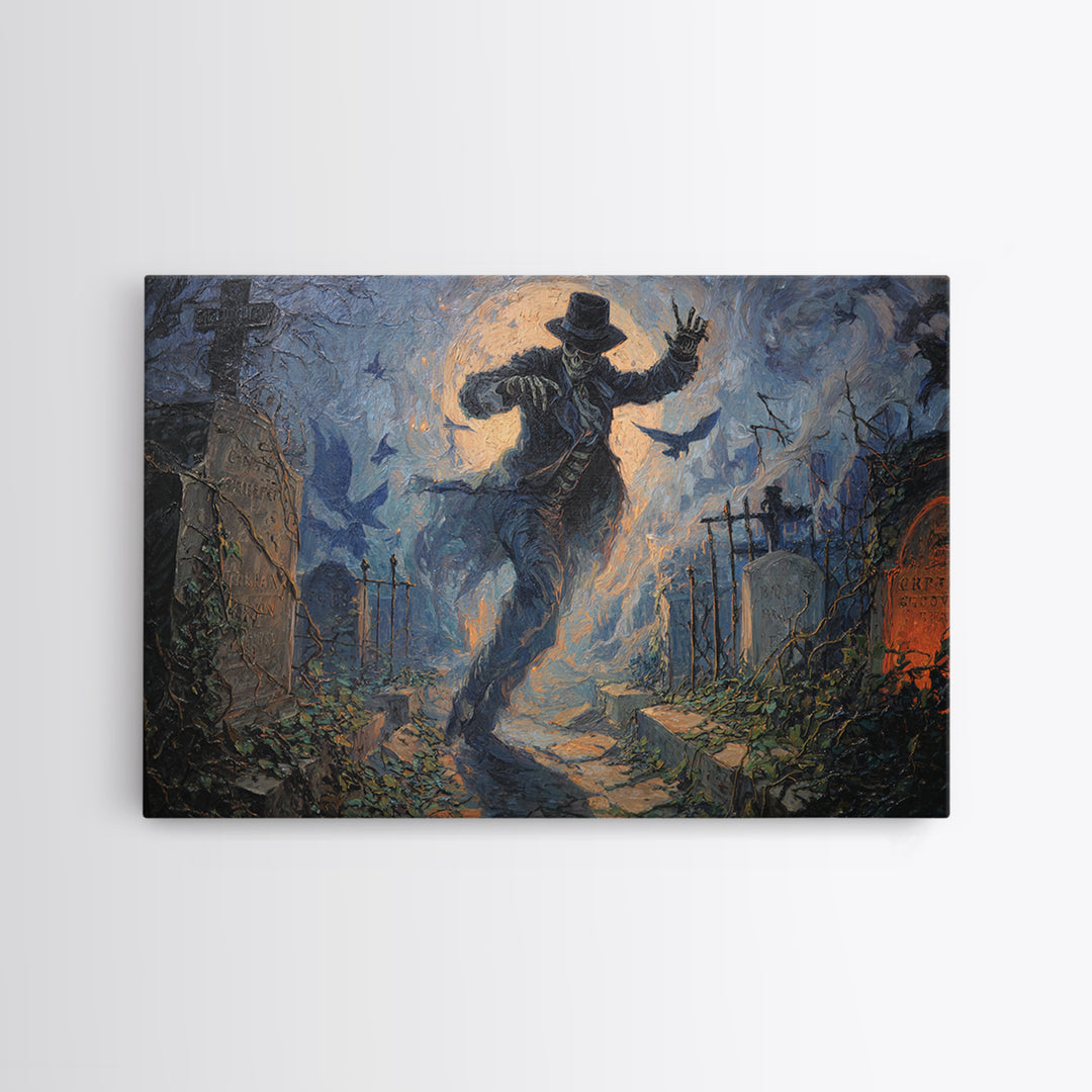 The Graveyard Dance, Landscape Wall Art, Haunted Gothic Art, Framed Canvas Print, Halloween Wall Decor, Gothic Home Decor