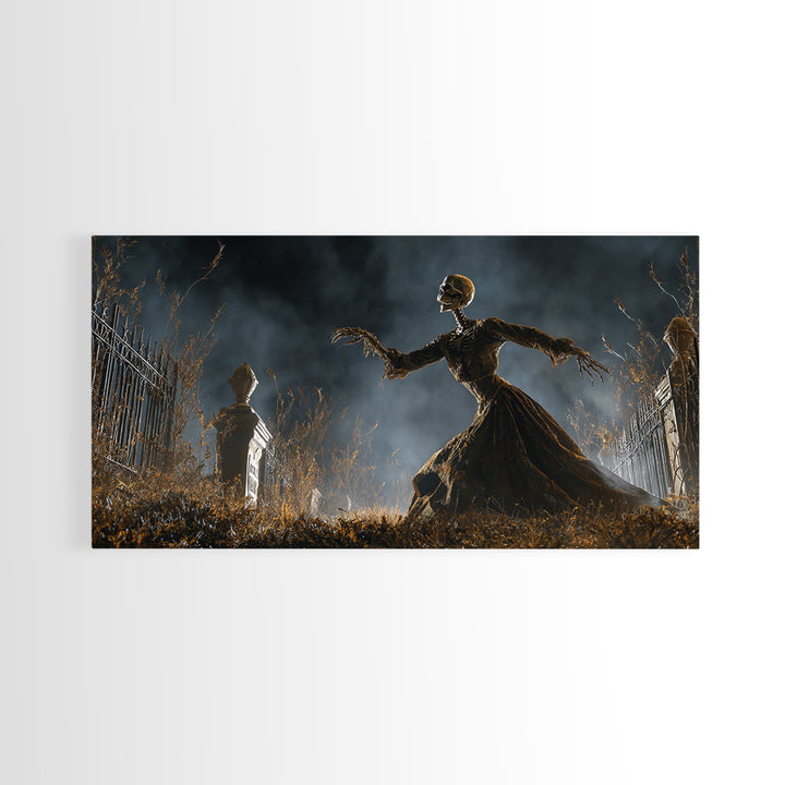 The Graveyard Dance, Wide Panoramic Art, Spooky Home Decor, Canvas Print, Halloween Wall Decor, Gothic Home Decor, Halloween Wall Art
