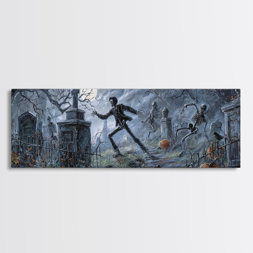 The Graveyard Dance, Extra Wide Wall Art, Dark Halloween Decor, Canvas Print, Halloween Wall Decor, Gothic Home Decor, Spooky Wall Decor