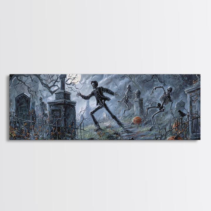 The Graveyard Dance, Extra Wide Wall Art, Dark Halloween Decor, Canvas Print, Halloween Wall Decor, Gothic Home Decor, Spooky Wall Decor