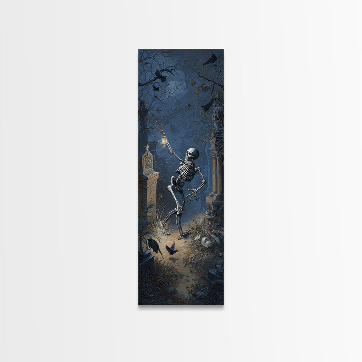 The Graveyard Dance, Tall Narrow Wall Art, Macabre Wall Art, Framed Canvas Print, Halloween Wall Decor, Gothic Home Decor