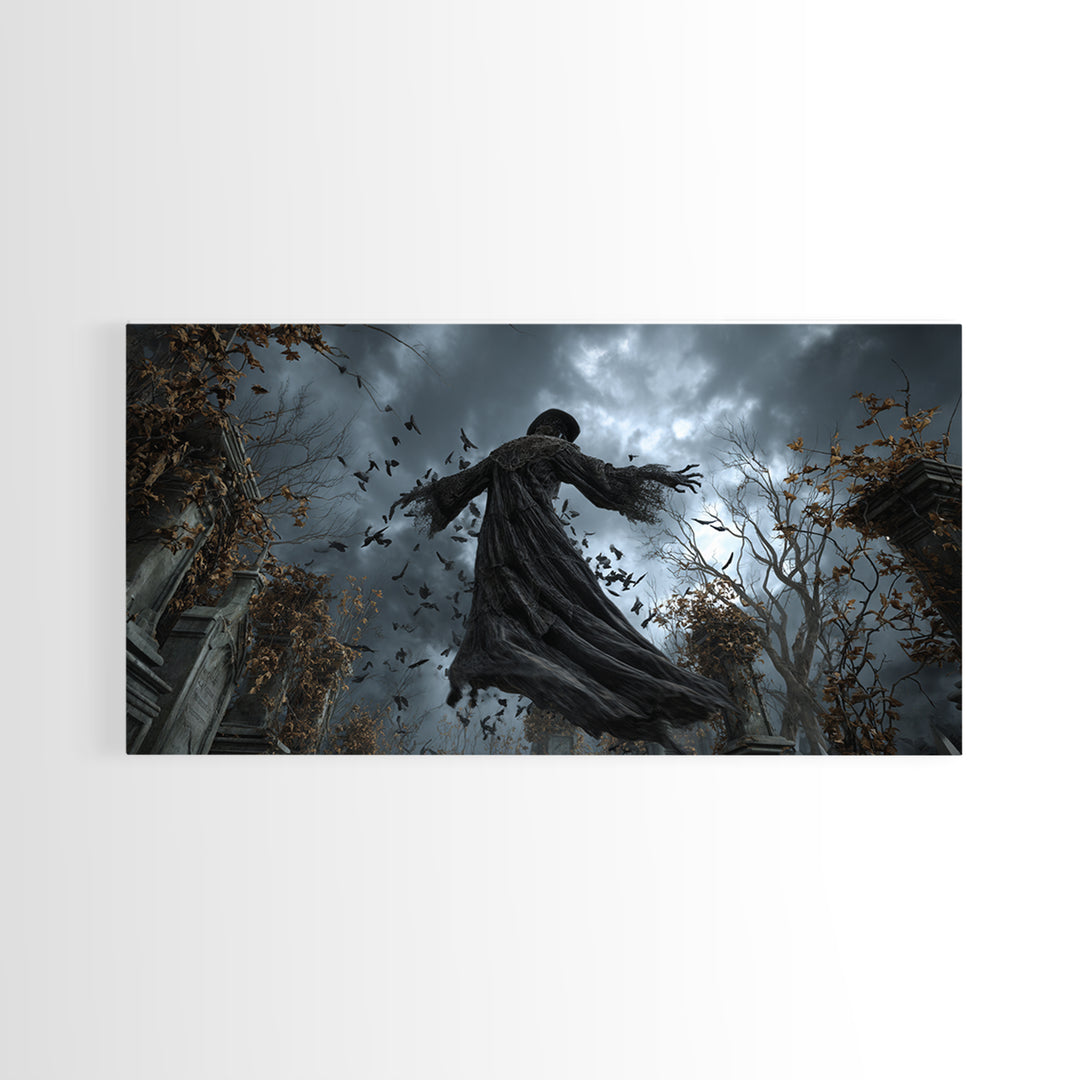 The Haunted Hayride, Wide Panoramic Art, Gothic Horror Wall Art, Framed Canvas Print, Halloween Wall Decor, Gothic Home Decor