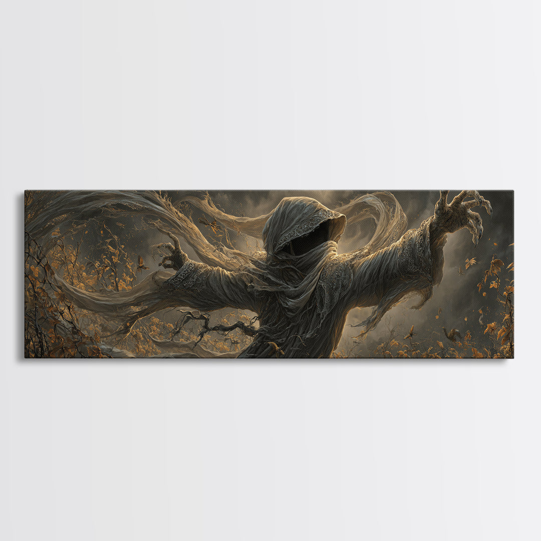 The Haunted Hayride, Extra Wide Wall Art, Macabre Wall Art, Framed Canvas Print, Halloween Wall Decor, Gothic Home Decor