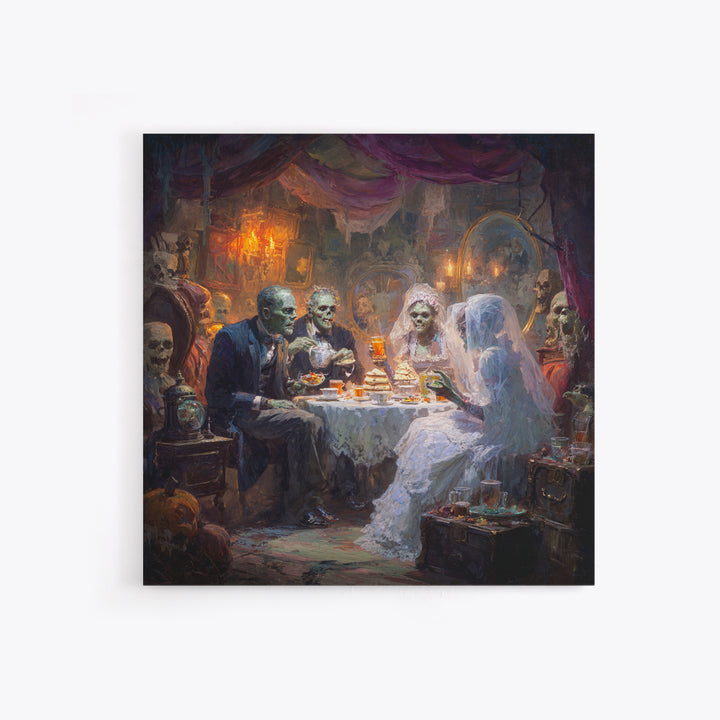 The Zombie Picnic, Square Wall Art, Gothic Horror Wall Art, Framed Canvas Print, Halloween Wall Decor, Gothic Home Decor, Spooky Wall Decor