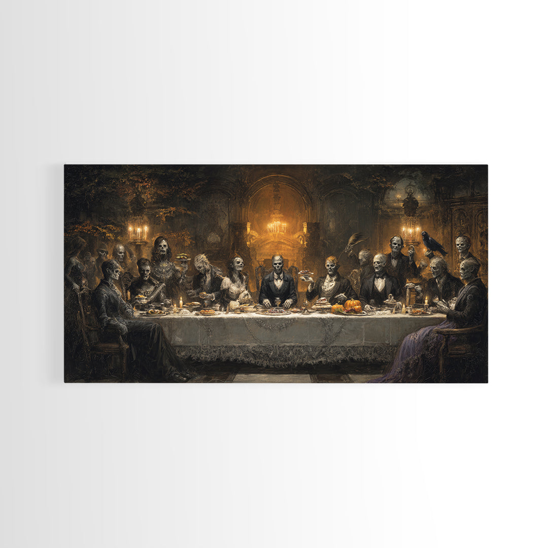 The Zombie Picnic, Wide Panoramic Art, Dark Fantasy Wall Art, Canvas Print, Halloween Wall Decor, Gothic Home Decor, Horror Wall Art
