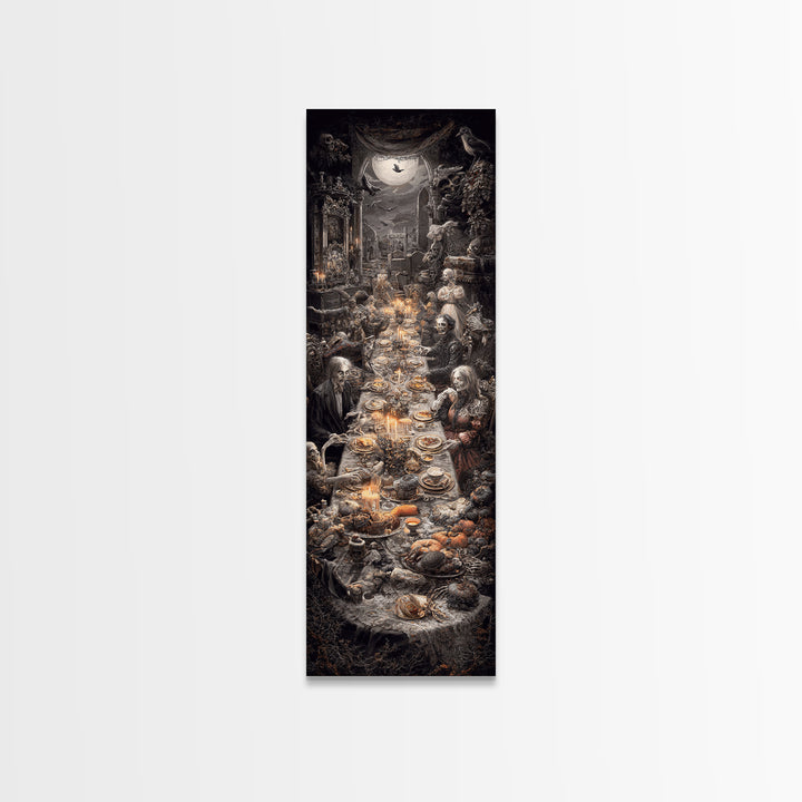 The Zombie Picnic, Tall Narrow Wall Art, Dark Halloween Decor, Canvas Print, Halloween Wall Decor, Gothic Home Decor, Statement Wall Art