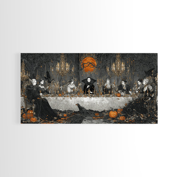 The Vampire Banquet, Wide Panoramic Art, Spooky Home Decor, Canvas Print, Halloween Wall Decor, Gothic Home Decor, Dark Fantasy Art