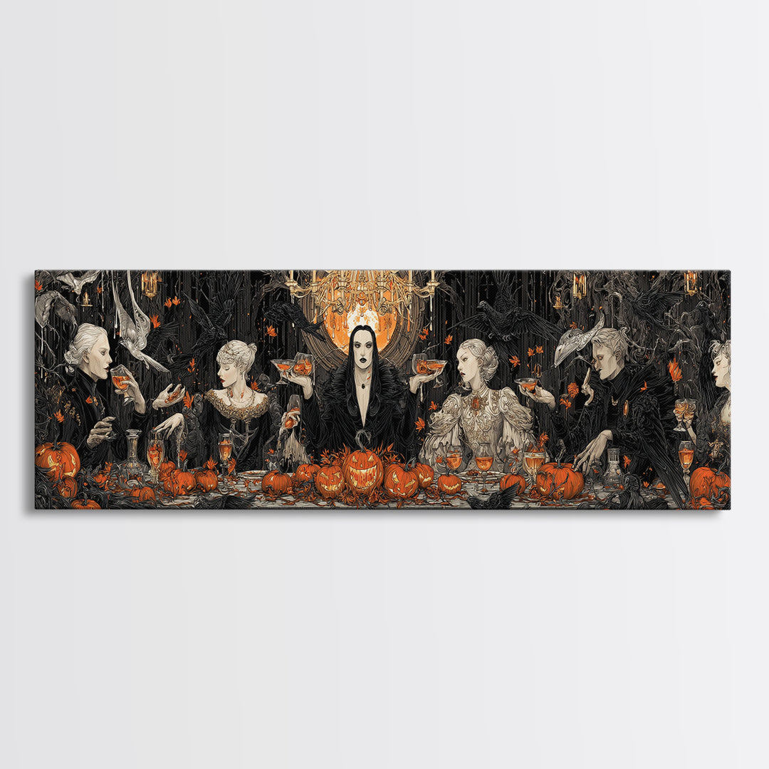 The Vampire Banquet, Extra Wide Wall Art, Dark Halloween Decor, Canvas Print, Halloween Wall Decor, Gothic Home Decor, Macabre Wall Art