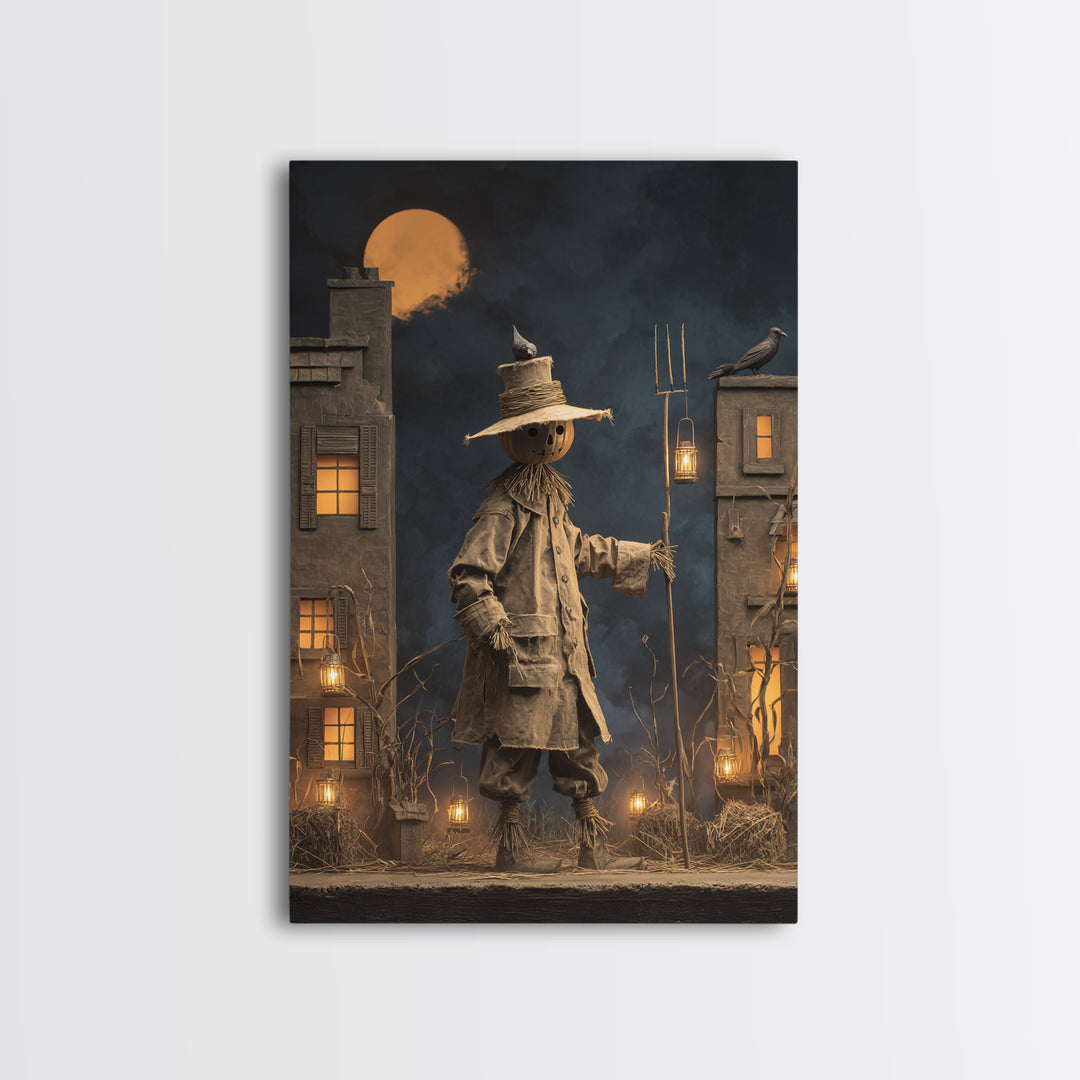 The Scarecrow Uprising, Vertical Wall Art, Gothic Horror Wall Art, Framed Canvas Print, Halloween Wall Decor, Gothic Home Decor