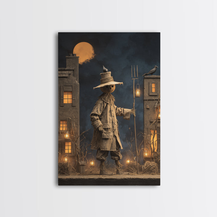 The Scarecrow Uprising, Vertical Wall Art, Gothic Horror Wall Art, Framed Canvas Print, Halloween Wall Decor, Gothic Home Decor