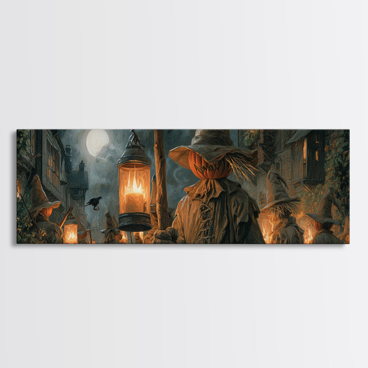 The Scarecrow Uprising, Extra Wide Wall Art, Spooky Home Decor, Canvas Print, Halloween Wall Decor, Gothic Home Decor, Statement Wall Art