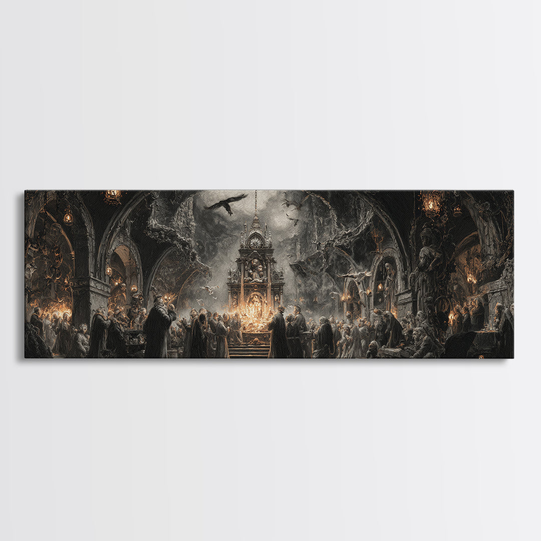 The Thirteenth Bell, Extra Wide Wall Art, Gothic Horror Wall Art, Framed Canvas Print, Halloween Wall Decor, Gothic Home Decor
