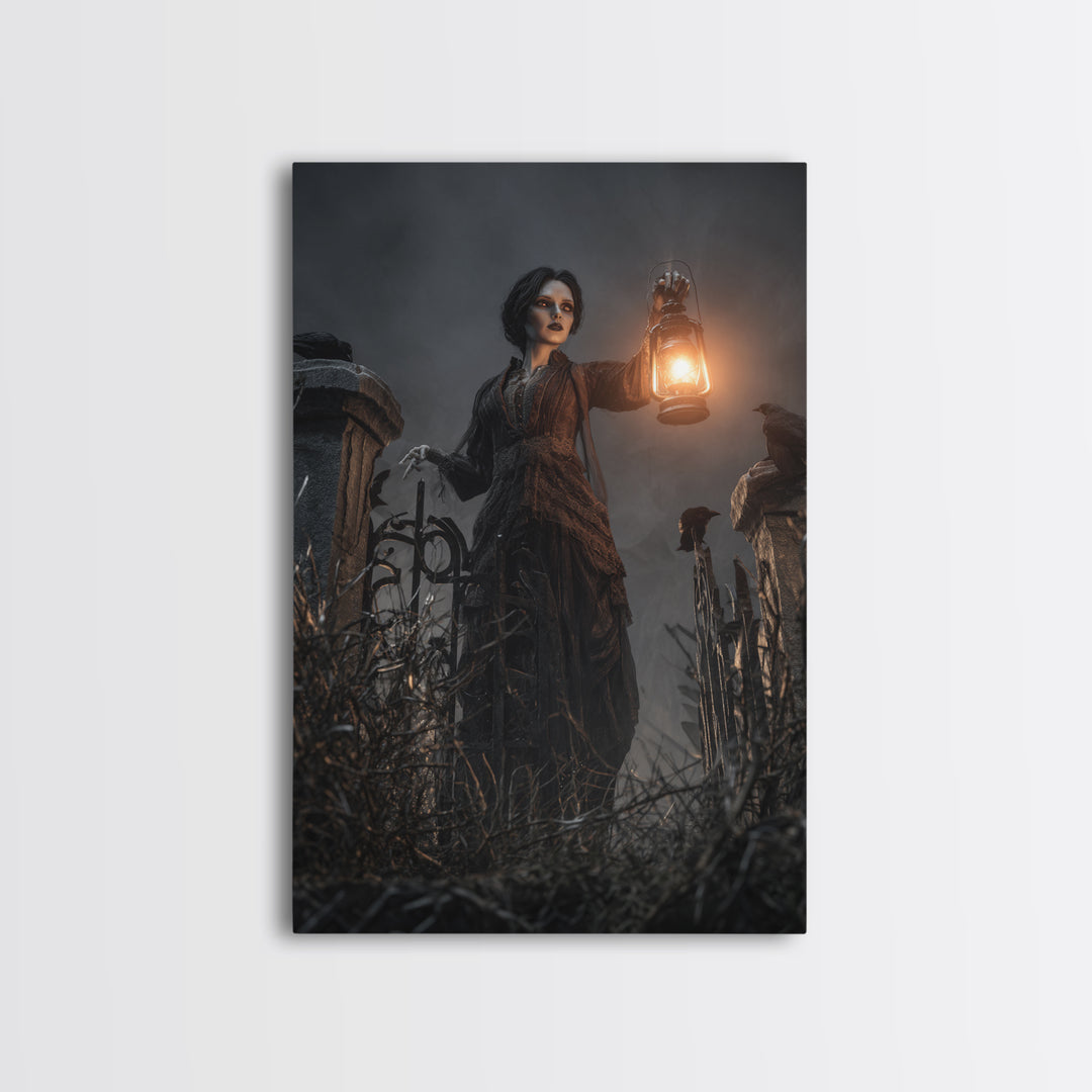 The Cemetery Lantern Festival, Vertical Wall Art, Dark Fantasy Wall Art, Canvas Print, Halloween Wall Decor, Gothic Home Decor
